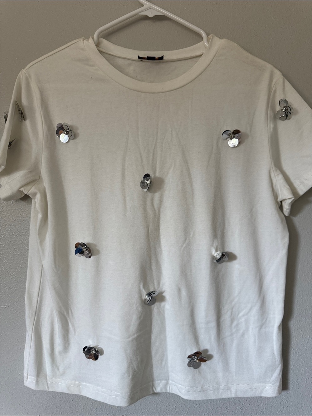 White Sequin Flower Tee